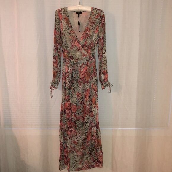 Kendall+Kylie M Flounce Tiered Long Sleeve Floral Animal Pr Swim Coverup - Picture 2 of 12